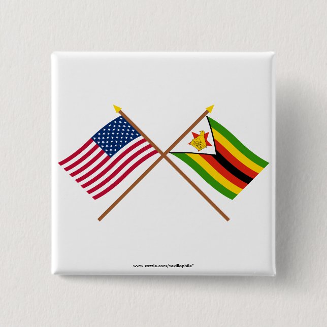 Badge Carré 5 Cm Les USA et drapeaux croisés par Zimbabwe (Devant)