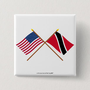 Badge Carré 5 Cm Les USA et le Trinidad et les drapeaux croisés pa