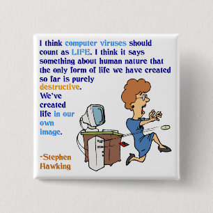 Badge Carré 5 Cm Les virus informatiques sont (1) vivant