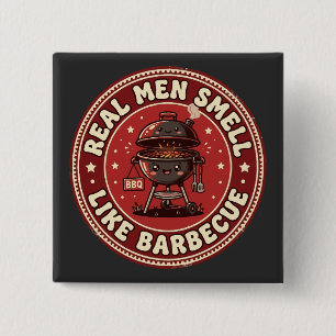 Badge Carré 5 Cm Les vrais hommes sentent le barbecue Rétro Grill
