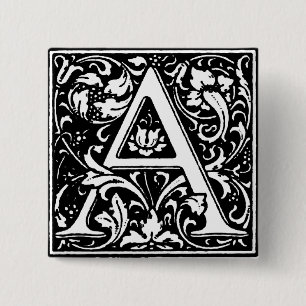 Badge Carré 5 Cm Lettre alphabet de style Renaissance A - Pin
