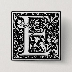 Badge Carré 5 Cm Lettre alphabet de style Renaissance E - Pin