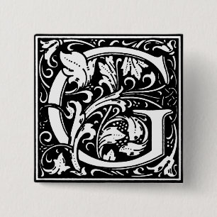 Badge Carré 5 Cm Lettre alphabet de style Renaissance G - Pinceau