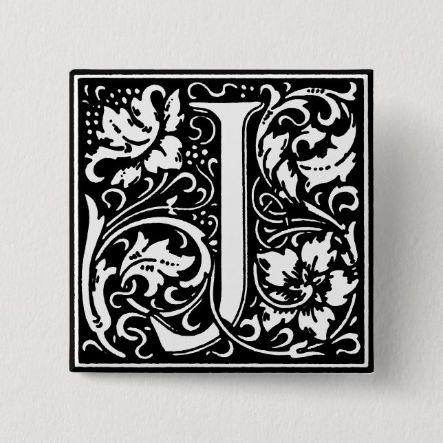 Badge Carré 5 Cm Lettre alphabet de style Renaissance J - Pin (Devant)