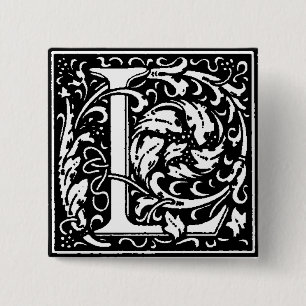 Badge Carré 5 Cm Lettre alphabet de style Renaissance L - Épingle