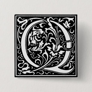Badge Carré 5 Cm Lettre alphabet de style Renaissance Q - Épingle