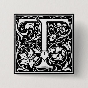 Badge Carré 5 Cm Lettre alphabet de style Renaissance T - Pinceau