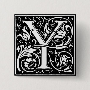 Badge Carré 5 Cm Lettre alphabet de style Renaissance Y - Pin