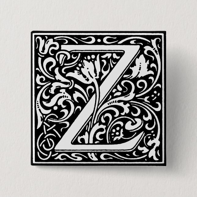 Badge Carré 5 Cm Lettre alphabet de style Renaissance Z - Pinceau (Devant)