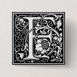 Badge Carré 5 Cm Lettre alphabet Renaissance F - Épingle