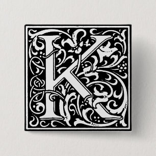 Badge Carré 5 Cm Lettre alphabet Renaissance K - Épingle