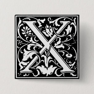 Badge Carré 5 Cm Lettre alphabet style Renaissance X - Épingle