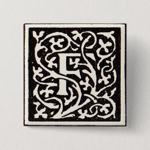 Badge Carré 5 Cm Lettre Art Nouveau F Monogramme Vintage