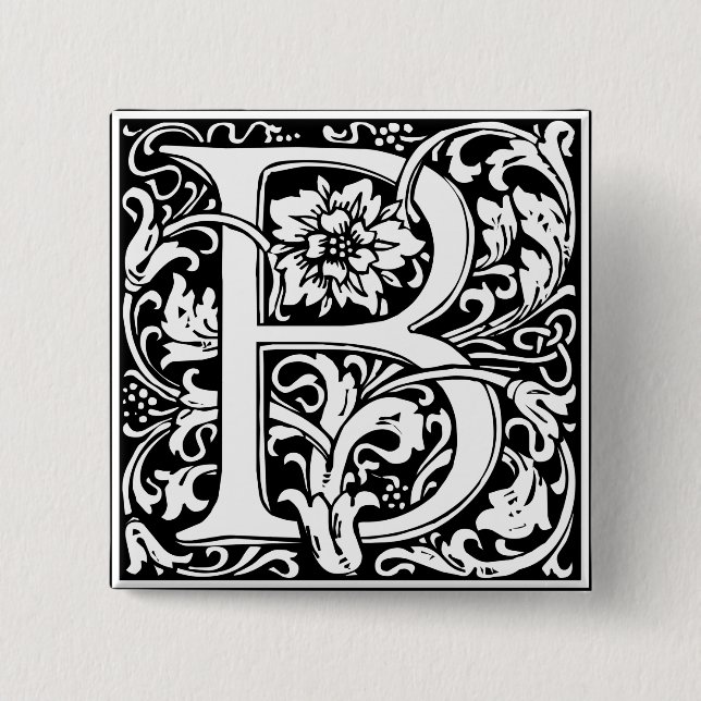 Badge Carré 5 Cm Lettre B Monogramme médiéval Art Nouveau (Devant)