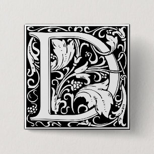 Badge Carré 5 Cm Lettre D Monogramme Art Nouveau Médiéval