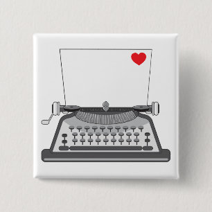 Badge Carré 5 Cm Lettre d'amour à la machine à écrire vintage