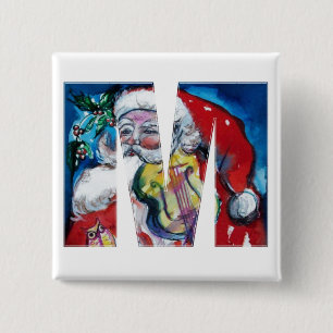 BADGE CARRÉ 5 CM LETTRE DE NOËL M / PÈRE NOËL AVEC MONOGRAM DE VIOL
