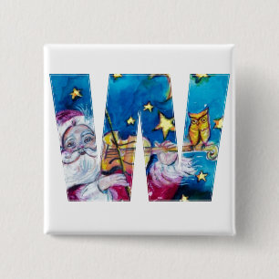 BADGE CARRÉ 5 CM LETTRE DE NOËL / MONOGRAMME PÈRE NOËL INSPIRÉ