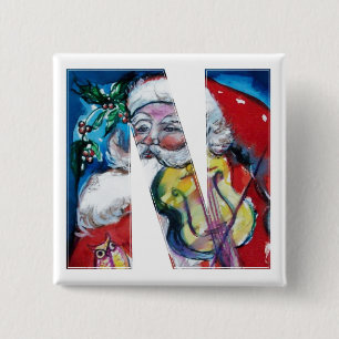 BADGE CARRÉ 5 CM LETTRE DE NOËL / PÈRE NOËL AVEC MONOGRAMME DE VIOL