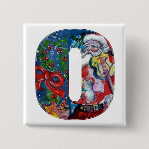 BADGE CARRÉ 5 CM LETTRE DE NOËL / PÈRE NOËL AVEC MONOGRAMME DE VIOL