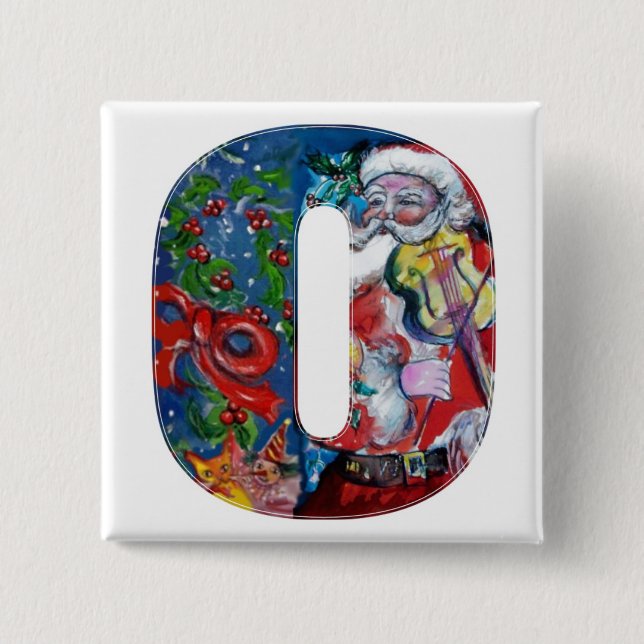 BADGE CARRÉ 5 CM LETTRE DE NOËL / PÈRE NOËL AVEC MONOGRAMME DE VIOL (Devant)