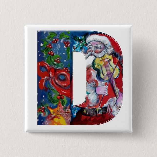 BADGE CARRÉ 5 CM LETTRE DE NOËL / PÈRE NOËL AVEC MONOGRAMME DE VIOL (Devant)