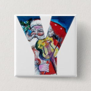 BADGE CARRÉ 5 CM LETTRE DE NOËL Y / PÈRE NOËL AVEC MONOGRAM DE VIOL