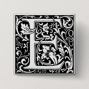 Badge Carré 5 Cm Lettre E Monogramme médiéval Art Nouveau