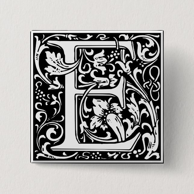 Badge Carré 5 Cm Lettre E Monogramme médiéval Art Nouveau (Devant)