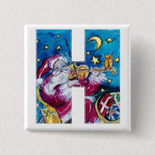 BADGE CARRÉ 5 CM LETTRE H DE NOËL / MONOGRAM PÈRE NOËL INSPIRÉ