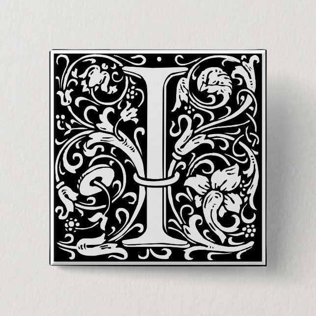 Badge Carré 5 Cm Lettre I Monogramme médiéval Art Nouveau (Devant)