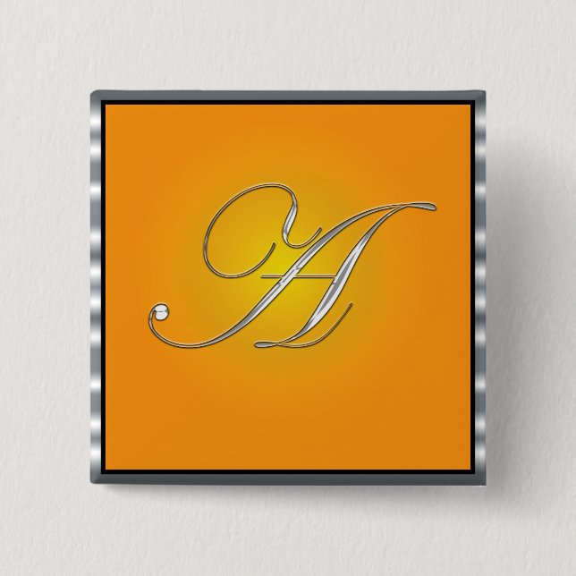 BADGE CARRÉ 5 CM LETTRE INITIALE EN ARGENT A (Devant)