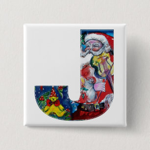BADGE CARRÉ 5 CM LETTRE J DE NOËL / PÈRE NOËL AVEC MONOGRAM VIOLON