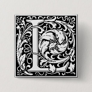 Badge Carré 5 Cm Lettre L Monogramme Art Nouveau Médiéval