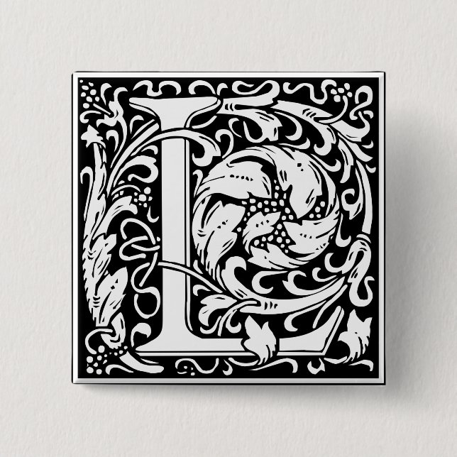 Badge Carré 5 Cm Lettre L Monogramme médiéval Art Nouveau (Devant)