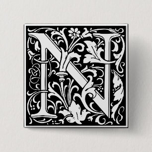 Badge Carré 5 Cm Lettre N Monogramme Art Nouveau Médiéval