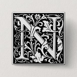 Badge Carré 5 Cm Lettre N Monogramme médiéval Art Nouveau