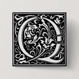 Badge Carré 5 Cm Lettre Q de l'alphabet de style Renaissance - Épin