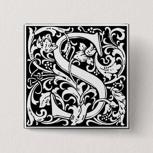 Badge Carré 5 Cm Lettre S Monogramme médiéval Art Nouveau (Devant)