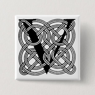 Badge Carré 5 Cm Lettre V Monogramme Impression de nœud celtique vi