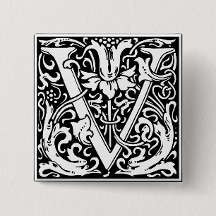 Badge Carré 5 Cm Lettre V Monogramme médiéval Art Nouveau