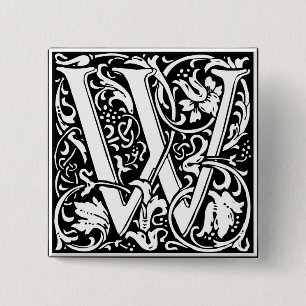 Badge Carré 5 Cm Lettre W Monogramme Médiéval Initiale Vintage