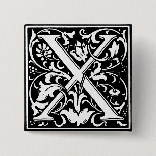 Badge Carré 5 Cm Lettre X de l'alphabet de style Renaissance - Épin