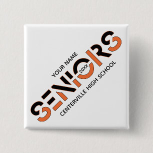 Badge Carré 5 Cm Lettres découpées en deux couleurs noir et orange