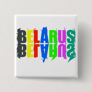 Badge Carré 5 Cm Lettres joyeuses colorées de Biélorussie