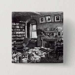 Badge Carré 5 Cm L'étude de Charles Darwin à vers le bas logent,