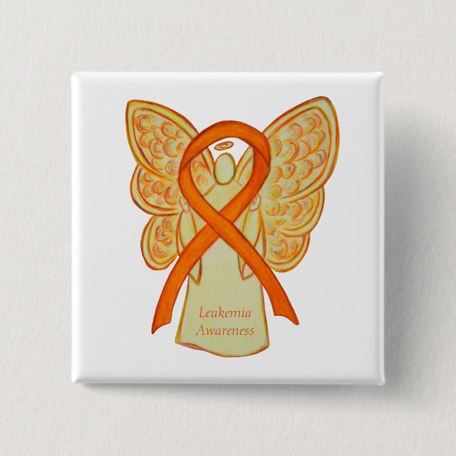 Badge Carré 5 Cm Leucémie Orange Sensibilisation Ruban Angel Art Pi (Devant)