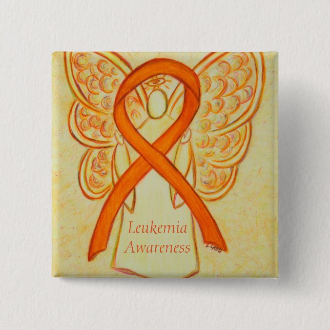 Badge Carré 5 Cm Leukemia Angel Orange Sensibilisation Ruban Pins d (Devant)
