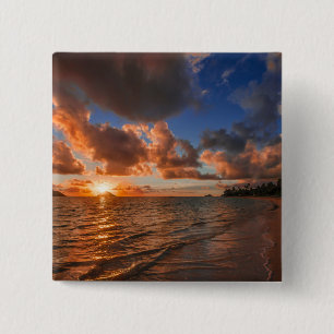 Badge Carré 5 Cm Lever de soleil à l'île de Mokulua