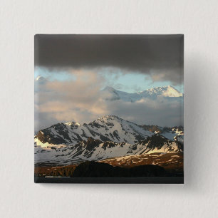 Badge Carré 5 Cm Lever de soleil sur les chaînes de montagnes au su